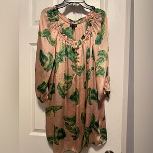 Silky Flamingo Palm leaves blouse